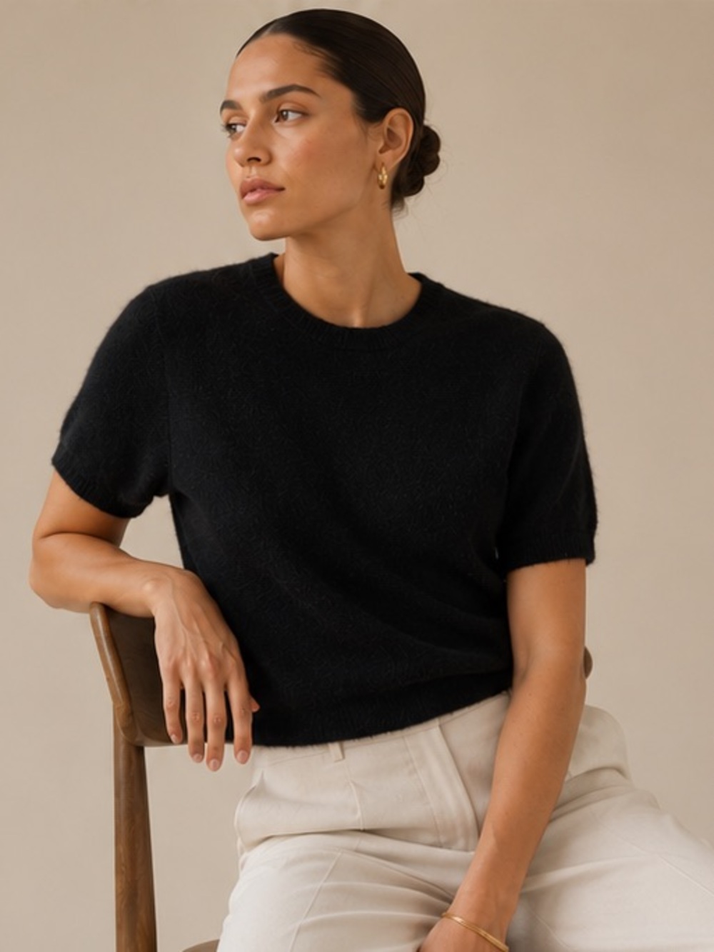 Allie Rose Black Short Sleeve Sweater Knit Top Size Large